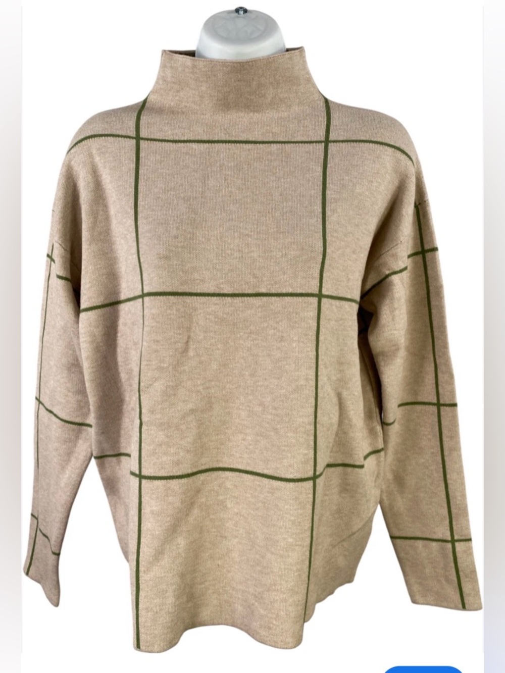 Tahari Cream Sweater with Green Windowpane